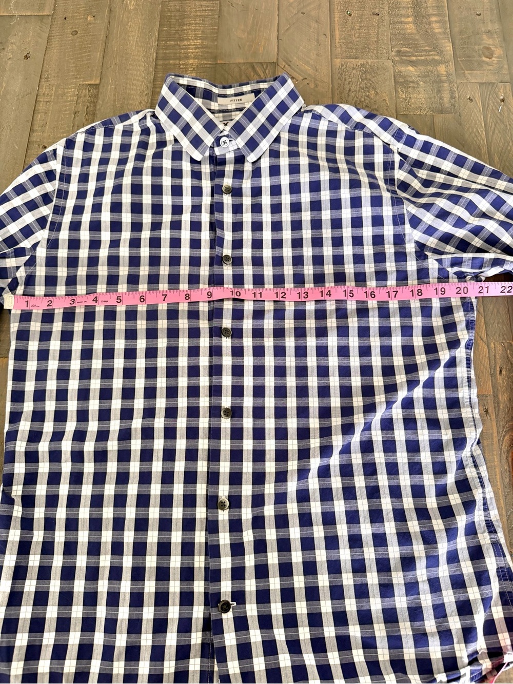 Express Men's Fitted Long Sleeve Button Up Shirt Blue White Gingham Plaid M - Picture 8 of 9